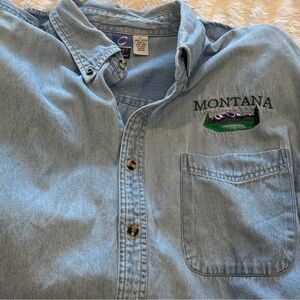 Men’s Large Port & Co. LS embroidered Montana Jean shirt.